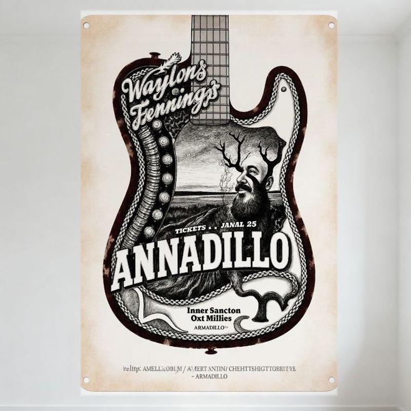 Vintage Guitar - Shaped Waylon’s Fennings Concert Metal Tin Sign, Hand - Drawn Grungy Antler Man Design, Jan 25 Tickets, Home/Ba 20x30cm(7.8x11.8inch)
Vintage Guitar - Shaped Waylon’s Fennings Concert Metal Tin Sign, Hand - Drawn Grungy Antler Man Design, Jan 25 Tickets, Home/Ba 20x30cm(7.8x11.8inch)