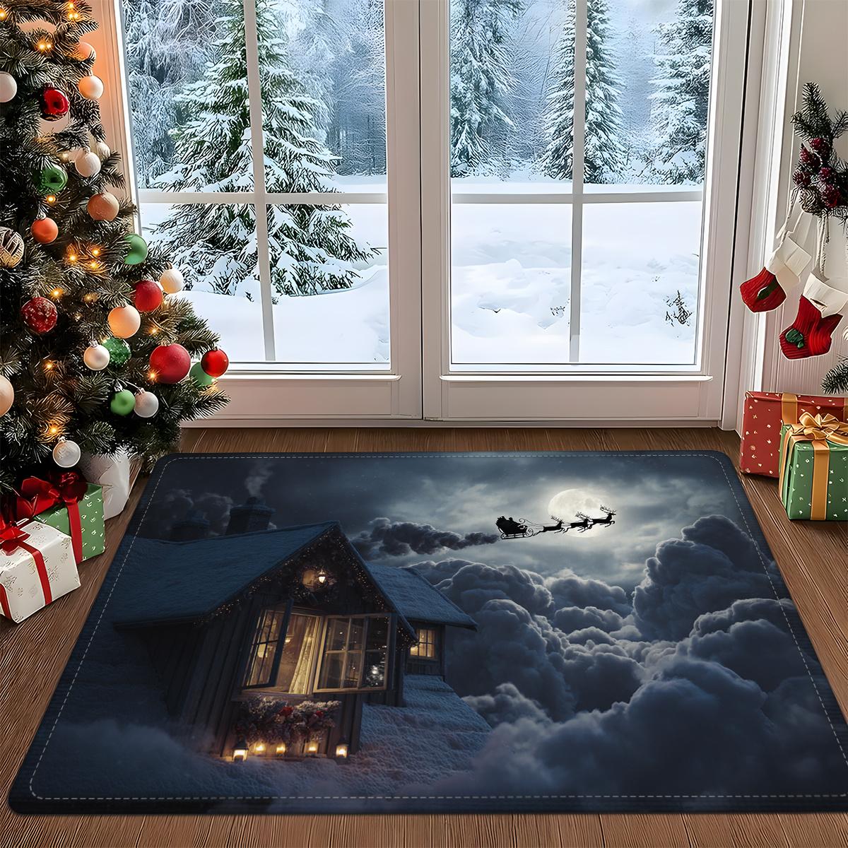 Snowy Night Christmas Door Mat Carpet, Santa Sleigh Snowman Design Plush Thick Polyester Non-Slip Front Door Living Room Decor 40x60cm
Snowy Night Christmas Door Mat Carpet, Santa Sleigh Snowman Design Plush Thick Polyester Non-Slip Front Door Living Room Decor 40x60cm
