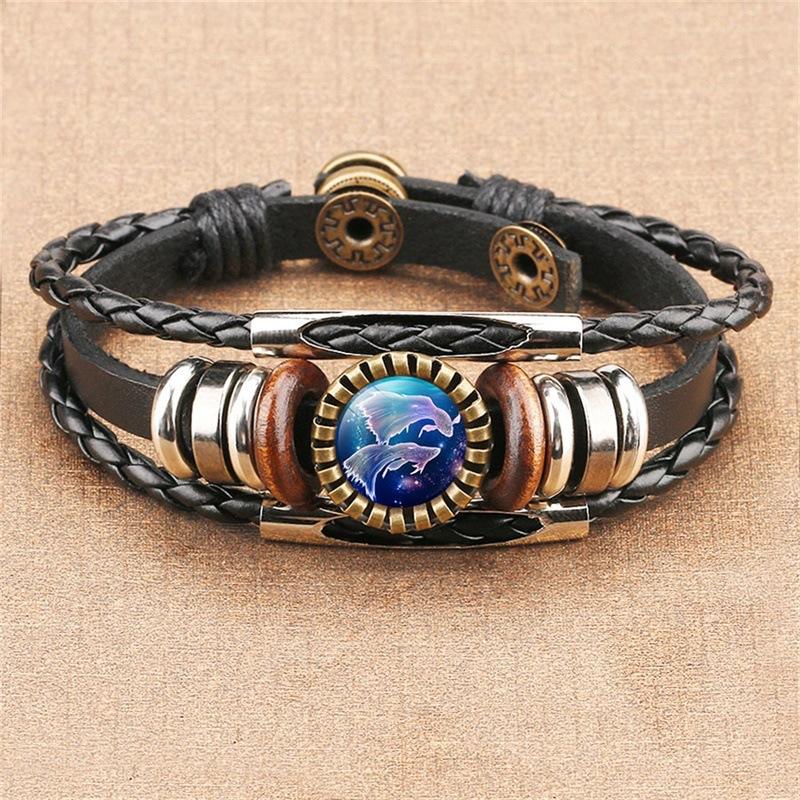 12 Constellations Black Fabric Leather Metal Popper Glass Luminous Punk Style Jewelry Bracelet for Men Pisces
12 Constellations Black Fabric Leather Metal Popper Glass Luminous Punk Style Jewelry Bracelet for Men Pisces