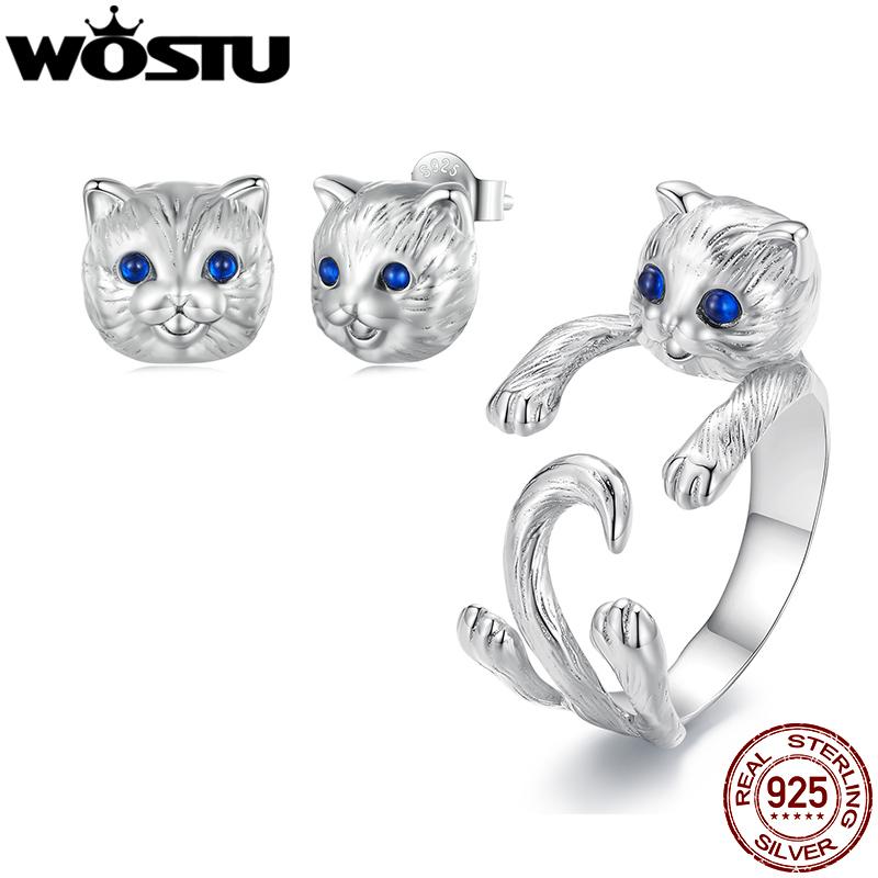 WOSTU настоящее серебро 925 пробы, винтажные серьги-гвоздики с милым котом и синим фианитом, открытые кольца, специальные украшения на день рождения, прекрасный подарок
WOSTU настоящее серебро 925 пробы, винтажные серьги-гвоздики с милым котом и синим фианитом, открытые кольца, специальные украшения на день рождения, прекрасный подарок