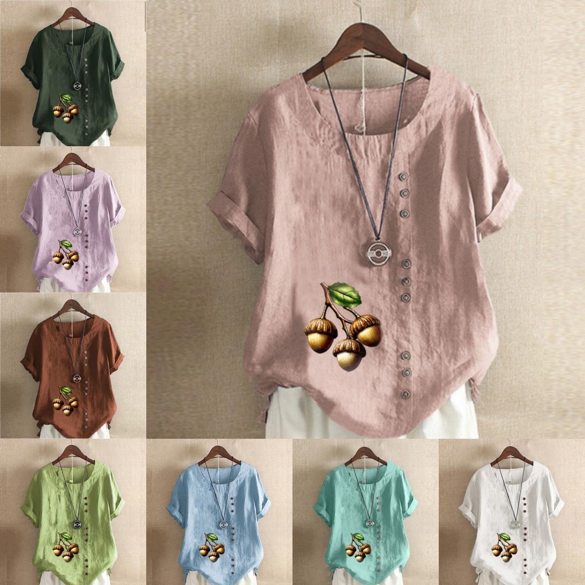 Women s Fashion Hazelnut Prined Round Neck Short Sleeve T-shirt Casual Cotton Linen Graphic Shirt Leisure Loose Summer Blouse Tops S рожевий
Women s Fashion Hazelnut Prined Round Neck Short Sleeve T-shirt Casual Cotton Linen Graphic Shirt Leisure Loose Summer Blouse Tops S рожевий