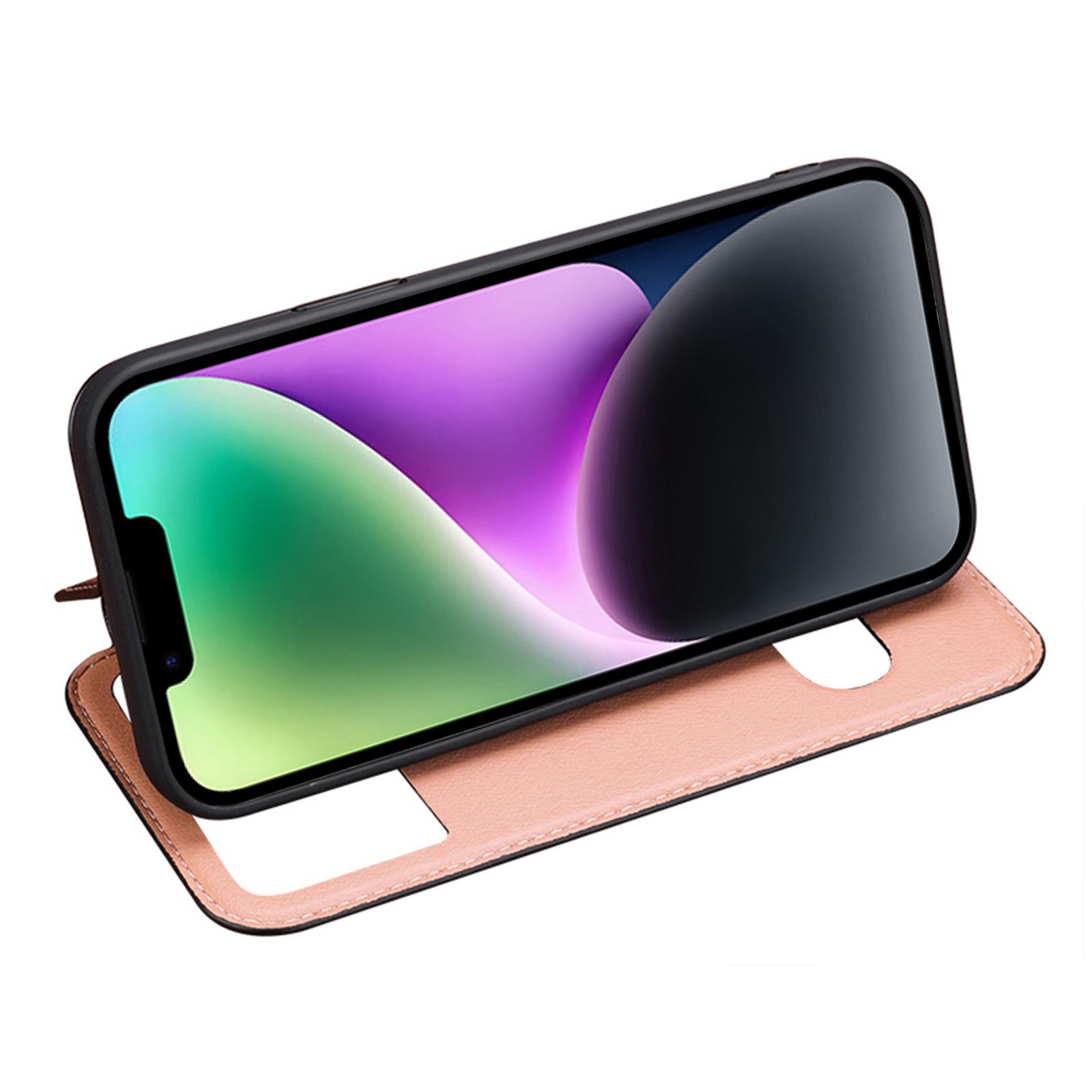 Shockproof Case for iPhone 14 Anti-Drop Phone Cover Dual Window Genuine Cowhide Leather Cell Phone Case with Stand Black
Shockproof Case for iPhone 14 Anti-Drop Phone Cover Dual Window Genuine Cowhide Leather Cell Phone Case with Stand Black