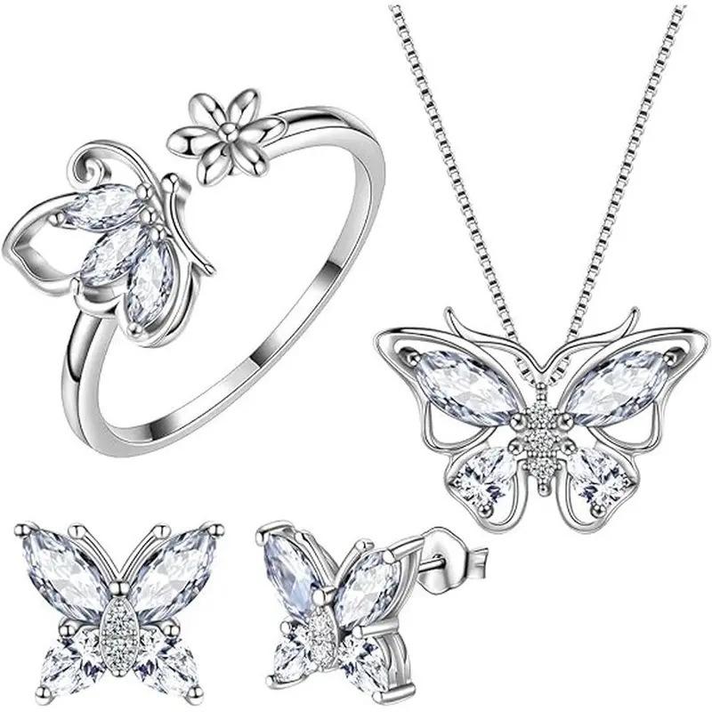 Butterfly Pendant Earrings Necklace Ring Jewelry Set білий
Butterfly Pendant Earrings Necklace Ring Jewelry Set білий