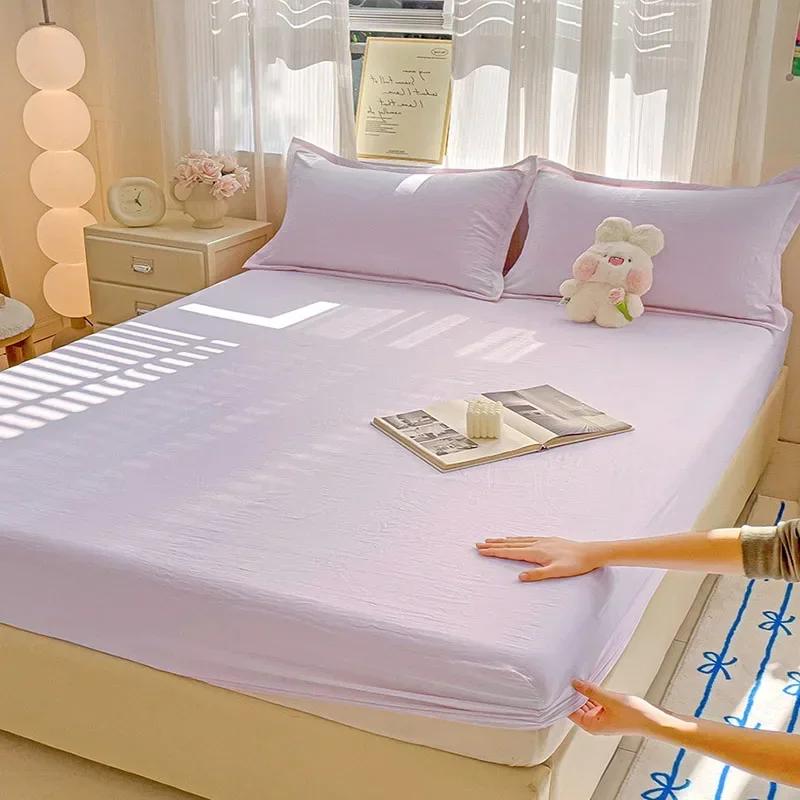 Простой сетчатый узор Стиранная хлопковая простыня из одного куска Приятная к коже Нескользящий наматрасник для дома Ультратонкий Дышащий матрас 90x200cm 1pcs