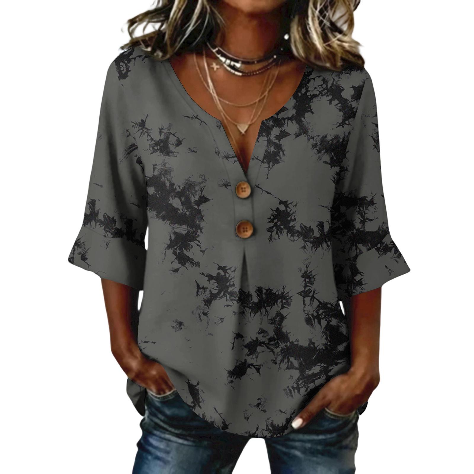 Ladies floral print button casual V-neck fashionable seven quarter sleeve top XXL
Ladies floral print button casual V-neck fashionable seven quarter sleeve top XXL