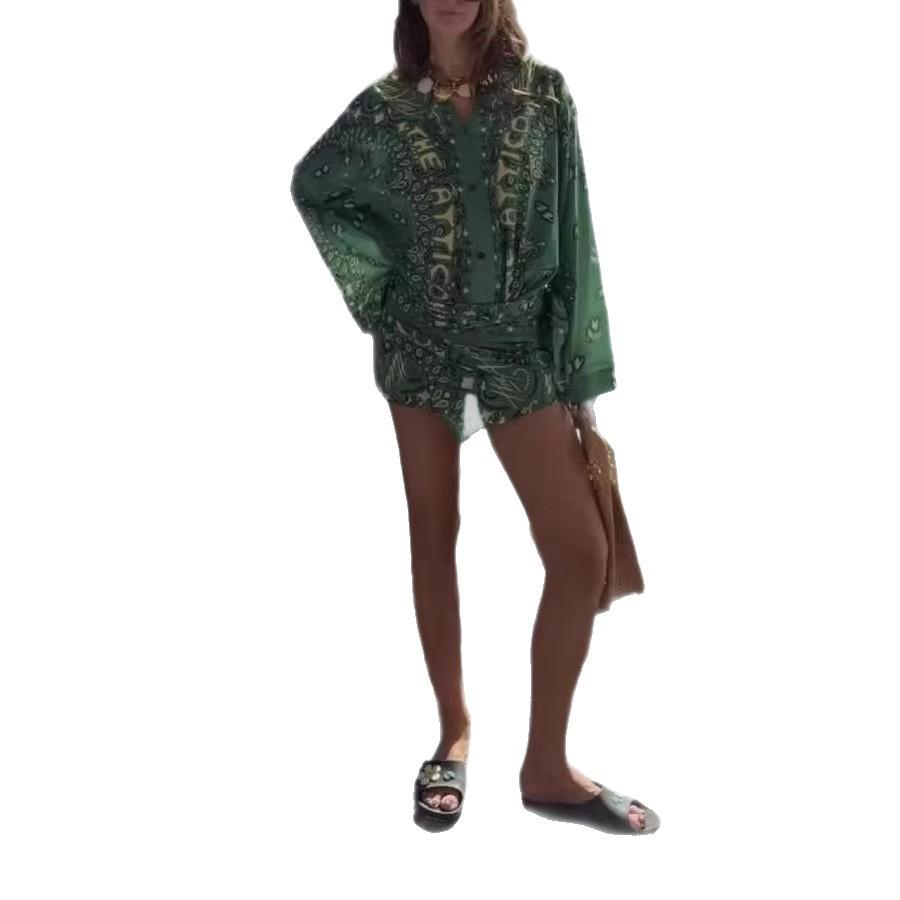 Summer New Green Cashew Flower Print V-Neck Horn Sleeve Irregular Hem Holiday Style Dress Women S зелёный
Summer New Green Cashew Flower Print V-Neck Horn Sleeve Irregular Hem Holiday Style Dress Women S зелёный