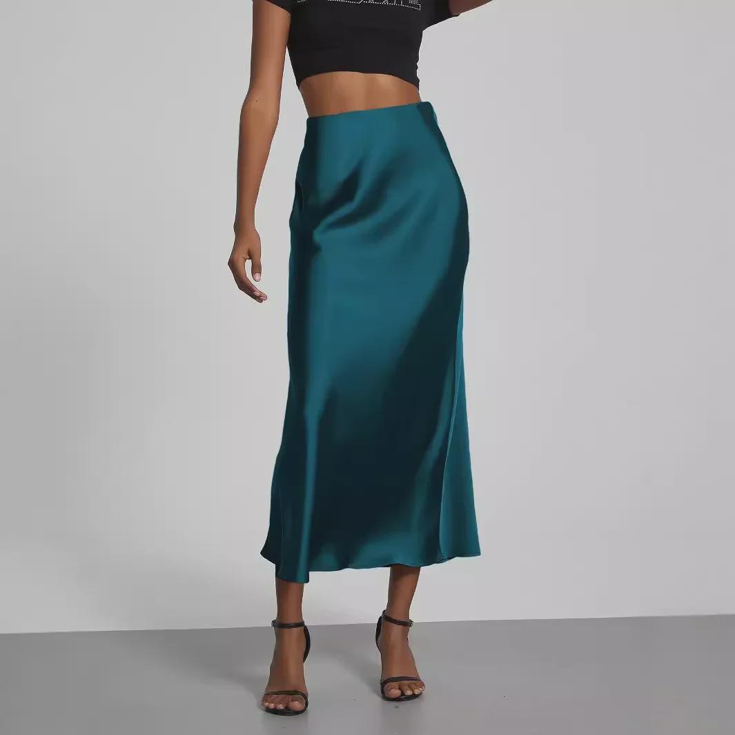 European & American Style Satin High-Waist Mid-Length Skirt - Glossy Solid Color M peacock синього кольору
European & American Style Satin High-Waist Mid-Length Skirt - Glossy Solid Color M peacock синього кольору