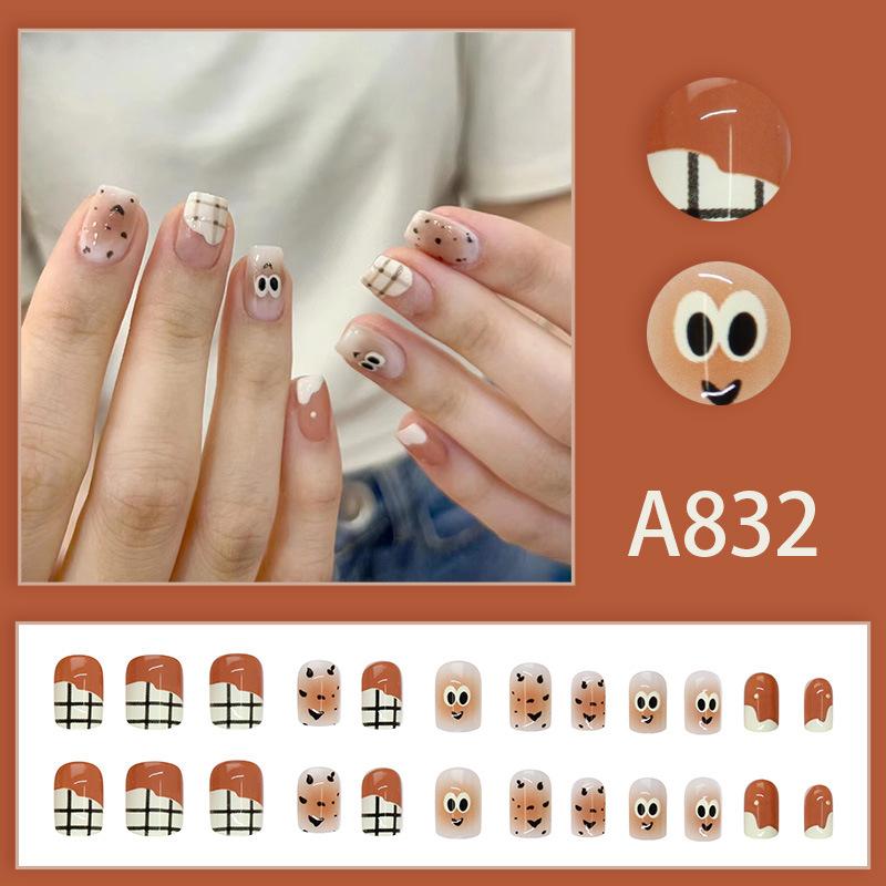 24 шт. Новые клетчатые осенние и зимние размазанные милые большие глаза студент маникюр снятие ногтей часть носить ноготь