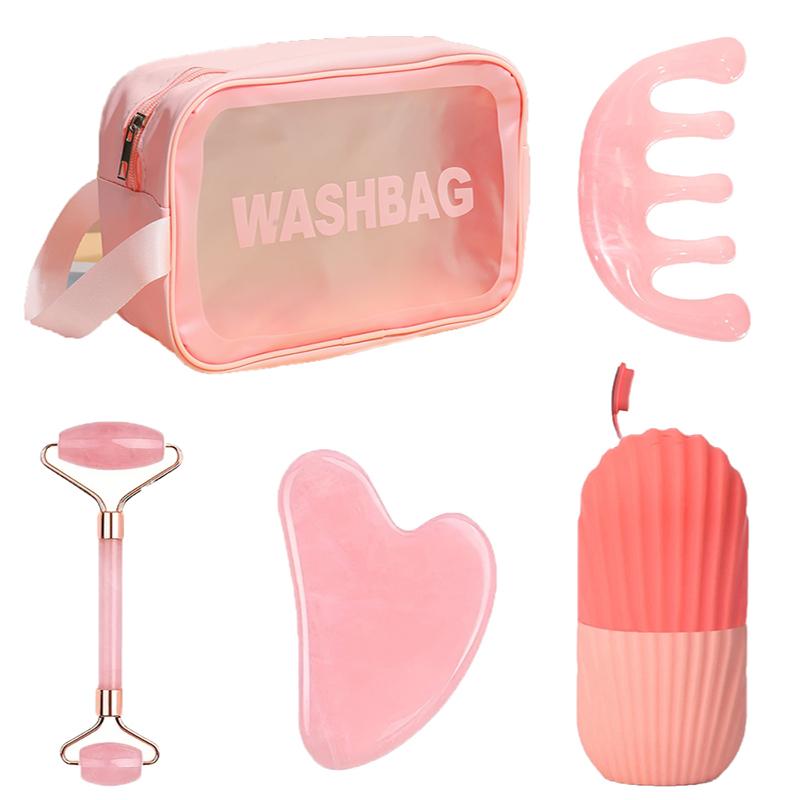 5-piece makeup and face wash beauty set, including 2 neck and eye resin facial massagers, 1 cosmetic bag, 1 five-tooth comb
5-piece makeup and face wash beauty set, including 2 neck and eye resin facial massagers, 1 cosmetic bag, 1 five-tooth comb