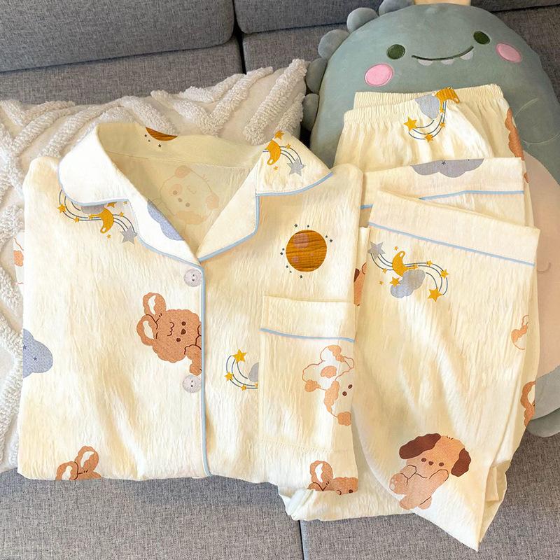 Весна Новый Стиль Мультяшный Морская Соль Маленькая Молочная Собака Пижама Женский Сладкий Кардиган С Длинным Рукавом Домашняя Одежда Реальное Фото 2XL