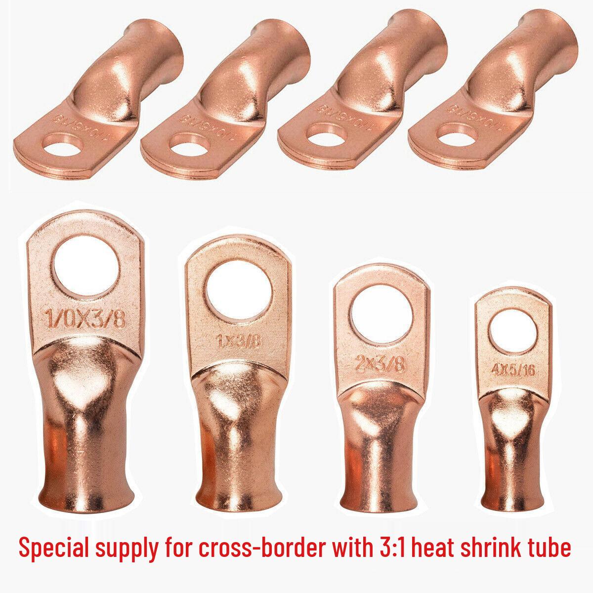 AWG US Standard Copper Lug Terminal with Trumpet Mouth & 3:1 Heat Shrink Tube (Sizes 8/6/4/2/1) 8x3/8
AWG US Standard Copper Lug Terminal with Trumpet Mouth & 3:1 Heat Shrink Tube (Sizes 8/6/4/2/1) 8x3/8