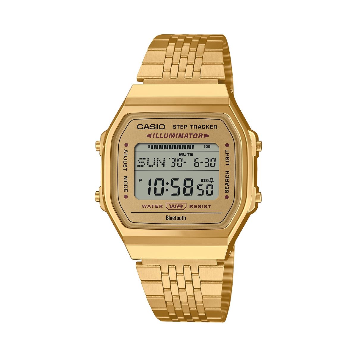 CASIO VINTAGE Mod. BLUETOOTH® SMARTPHONE LINK - GOLD - built-in accelerometer senses body movements + steps counter ABL-100WEG-9AEF
CASIO VINTAGE Mod. BLUETOOTH® SMARTPHONE LINK - GOLD - built-in accelerometer senses body movements + steps counter ABL-100WEG-9AEF