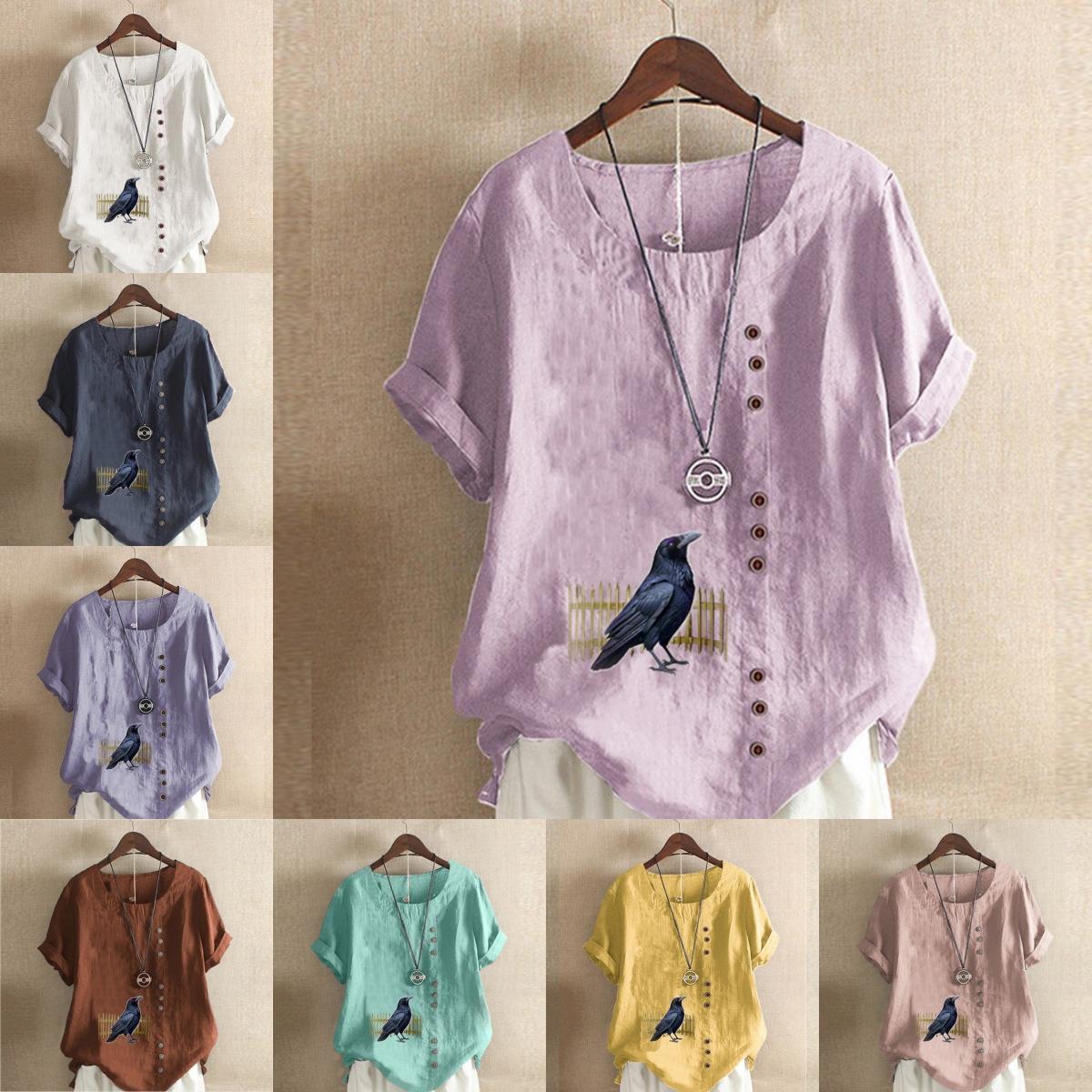 Women s Fashion CrowPrined Round Neck Short Sleeve T-shirt Casual Cotton Linen Graphic Shirt Leisure Loose Summer Blouse Tops S рожевий
Women s Fashion CrowPrined Round Neck Short Sleeve T-shirt Casual Cotton Linen Graphic Shirt Leisure Loose Summer Blouse Tops S рожевий