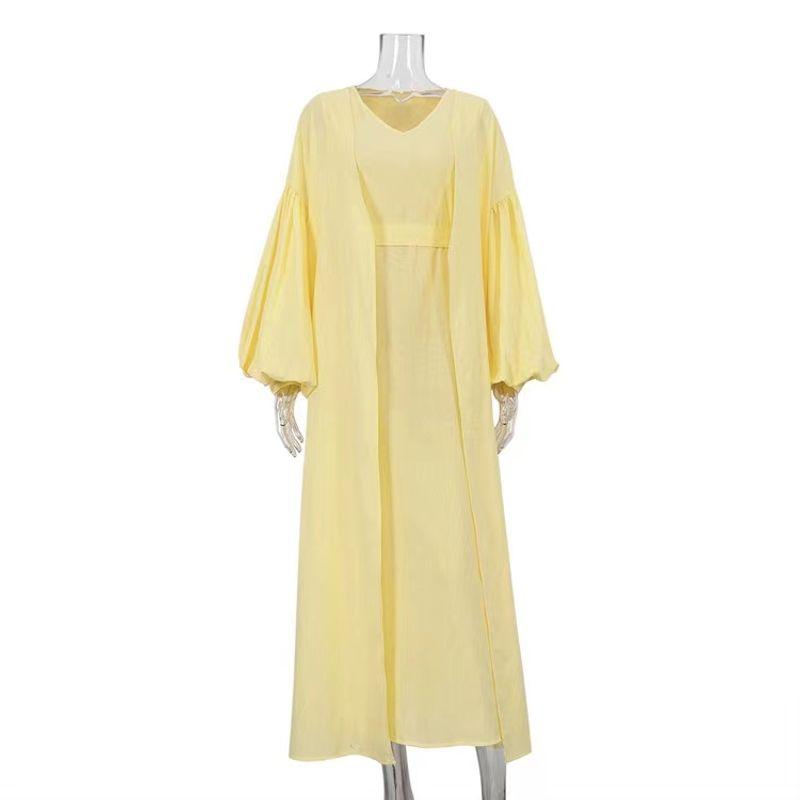 New Casual Vest Dress Puff sleeve Solid Robe Two-Piece Two Piece Dress Set Yellow M
New Casual Vest Dress Puff sleeve Solid Robe Two-Piece Two Piece Dress Set Yellow M