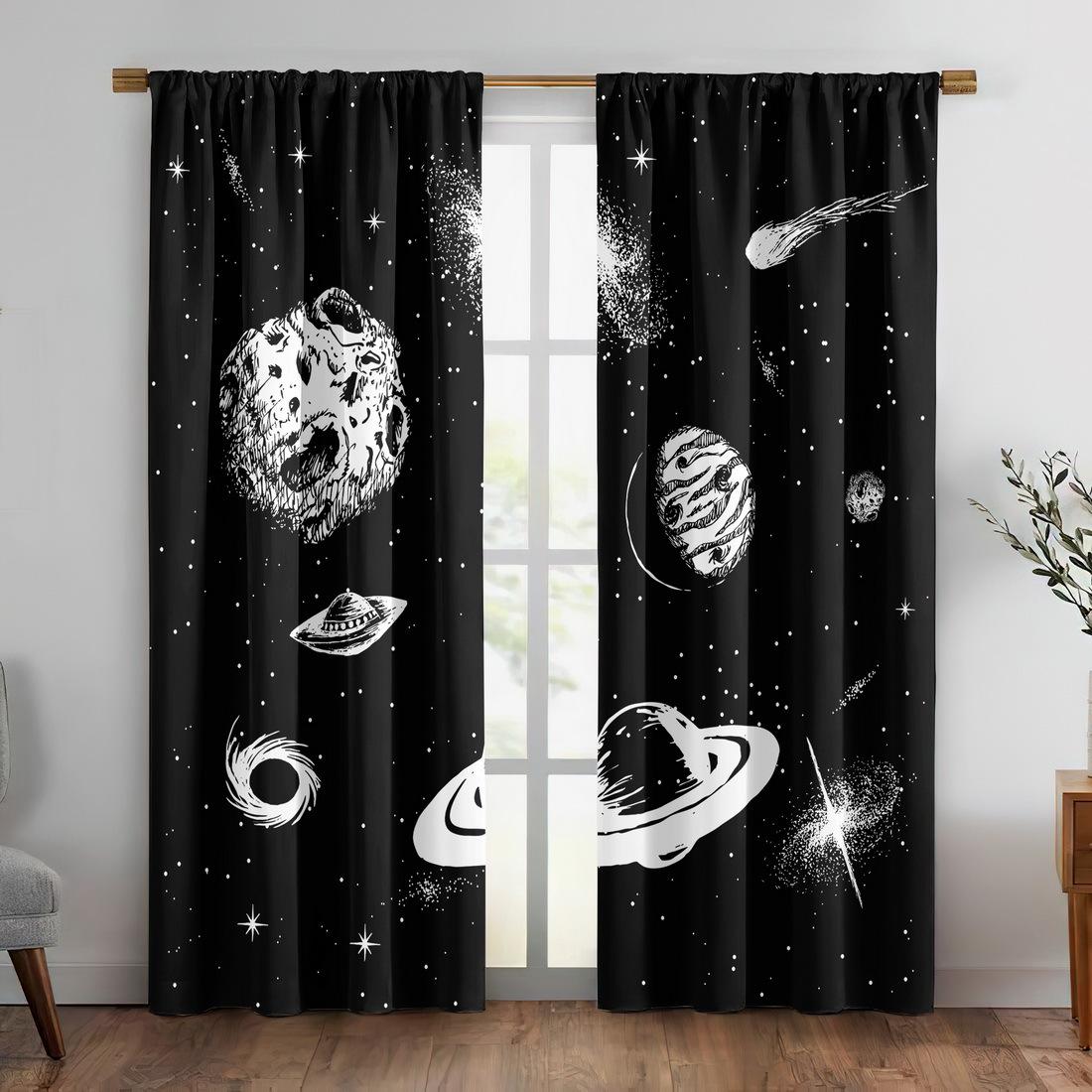 2pc Cosmic black and white planet star pattern curtains polyester fabric machine washable suitable for bedroom and living room 100*130 Rod Pocket 1pcs
2pc Cosmic black and white planet star pattern curtains polyester fabric machine washable suitable for bedroom and living room 100*130 Rod Pocket 1pcs