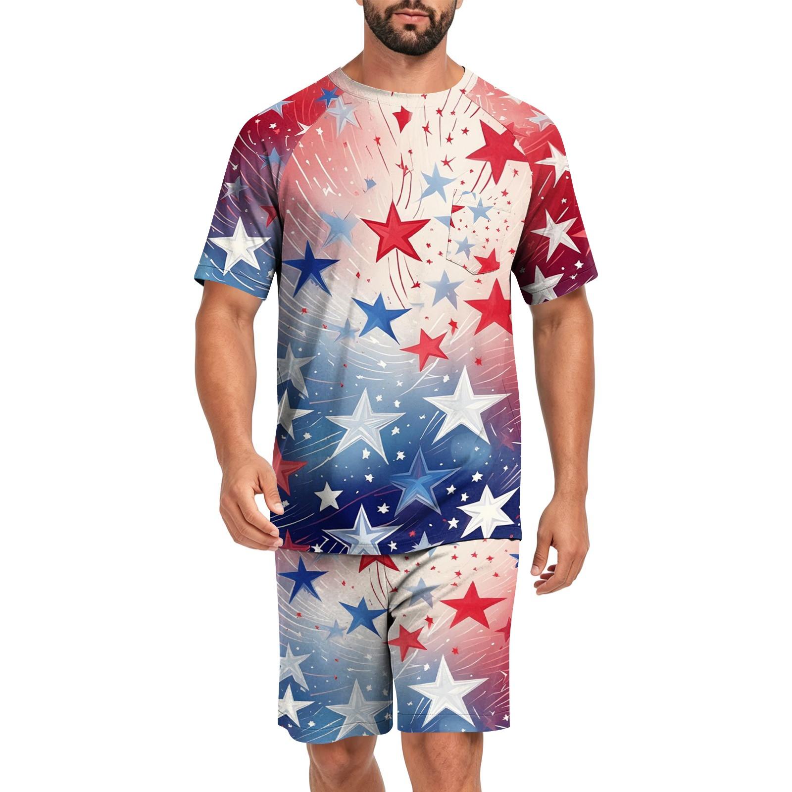 Men s Short Sleeve Sleepwear Set American Flag Print Lightweight Comfortable Soft Fabric Lounge Pajama Set with Pockets S
Men s Short Sleeve Sleepwear Set American Flag Print Lightweight Comfortable Soft Fabric Lounge Pajama Set with Pockets S