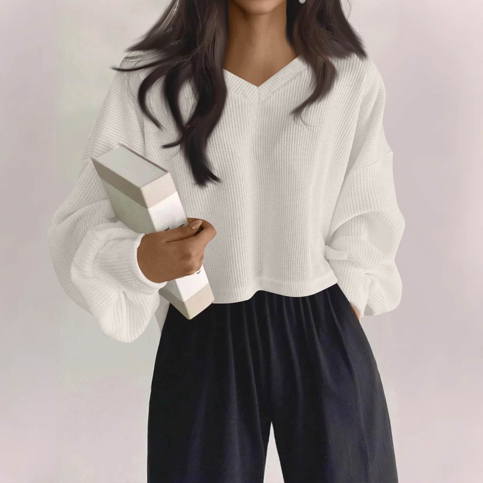 Женский модный повседневный топ с V-образным вырезом, однотонный, с длинным рукавом XL белый
Женский модный повседневный топ с V-образным вырезом, однотонный, с длинным рукавом XL белый