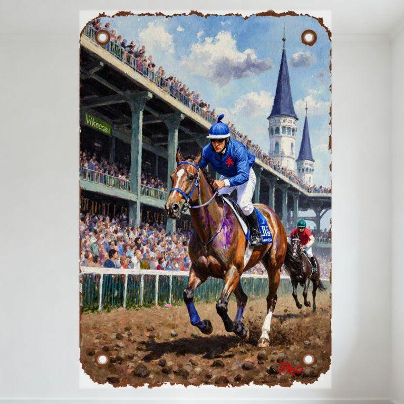 Horse Racing Kentucky Derby Metal Tin Sign, Classic Painted Race Scene with Jockeys Horses Grandstand Spires, Vintage Sports Dec 20x30cm(7.8x11.8inch)
Horse Racing Kentucky Derby Metal Tin Sign, Classic Painted Race Scene with Jockeys Horses Grandstand Spires, Vintage Sports Dec 20x30cm(7.8x11.8inch)