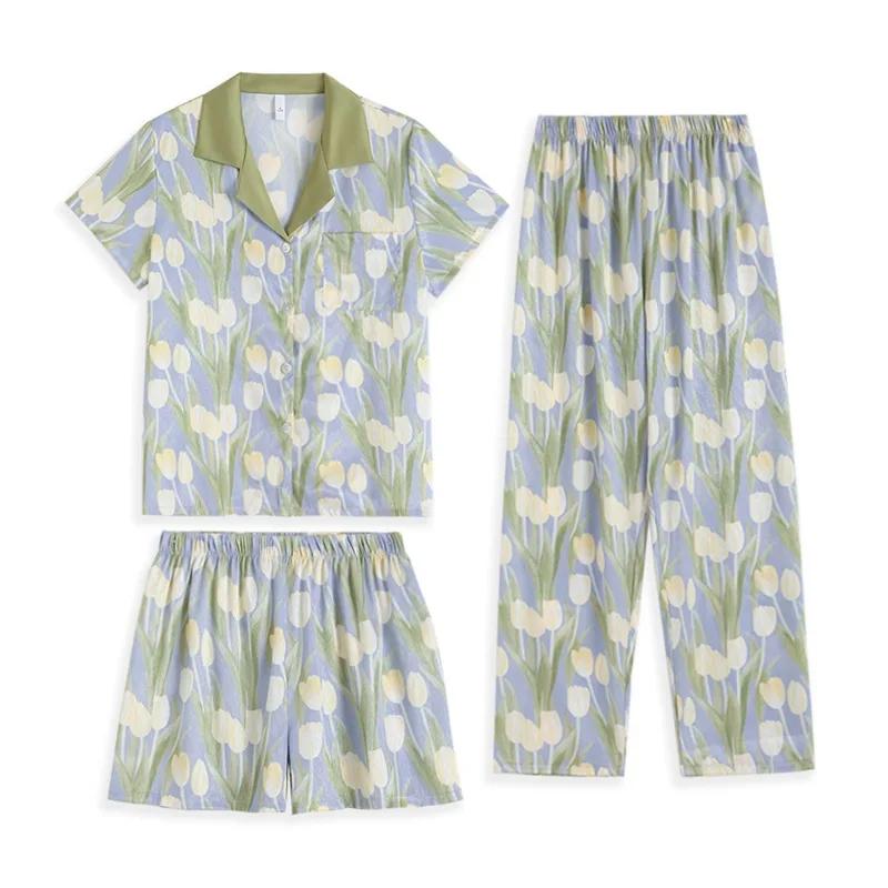 Атласная рубашка с коротким рукавом, брюки и шорты, домашняя одежда, женский комплект из 3 предметов, пижамный комплект с принтом «бабочка-цветок», пижамный костюм, одежда для отдыха XL
Атласная рубашка с коротким рукавом, брюки и шорты, домашняя одежда, женский комплект из 3 предметов, пижамный комплект с принтом «бабочка-цветок», пижамный костюм, одежда для отдыха XL