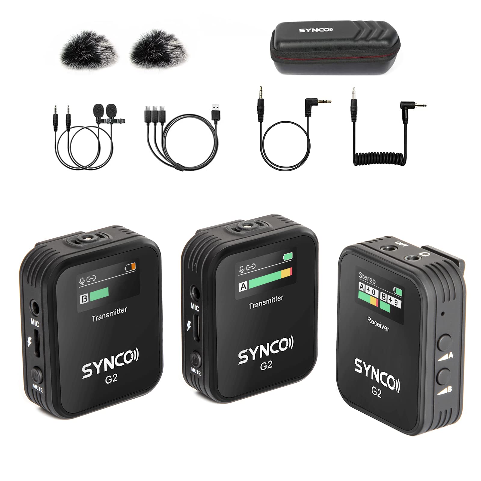 Wireless microphone, SYNCO G2 (A2) 2 transmitters & 1 receiver Easy to operate Volume adjustment Up to 150m distance transmission Video shooting
Wireless microphone, SYNCO G2 (A2) 2 transmitters & 1 receiver Easy to operate Volume adjustment Up to 150m distance transmission Video shooting