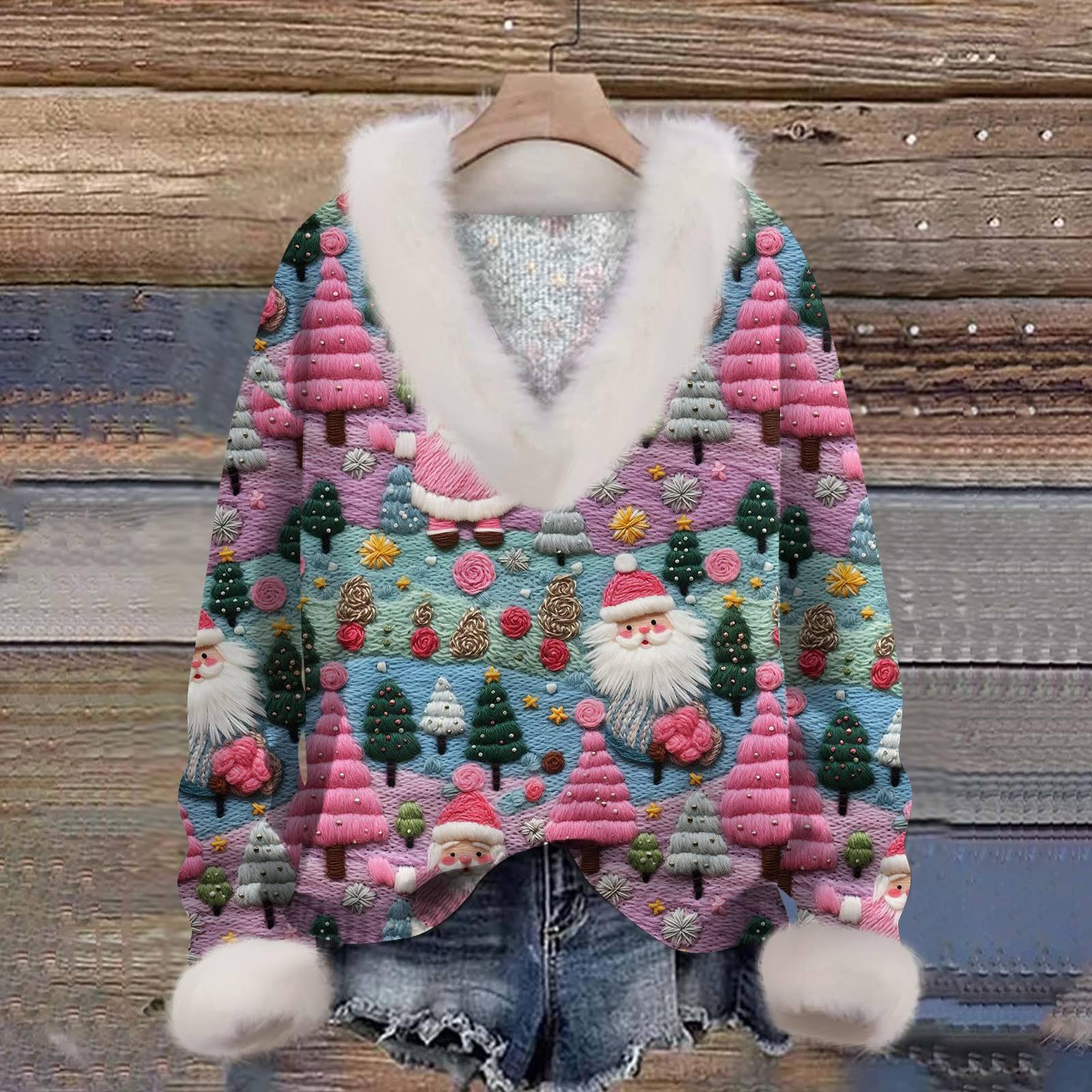 Женский пуловер с длинным рукавом и рождественским принтом, плюшевый воротник, V-образный вырез, модные топы S фиолетовый
Женский пуловер с длинным рукавом и рождественским принтом, плюшевый воротник, V-образный вырез, модные топы S фиолетовый