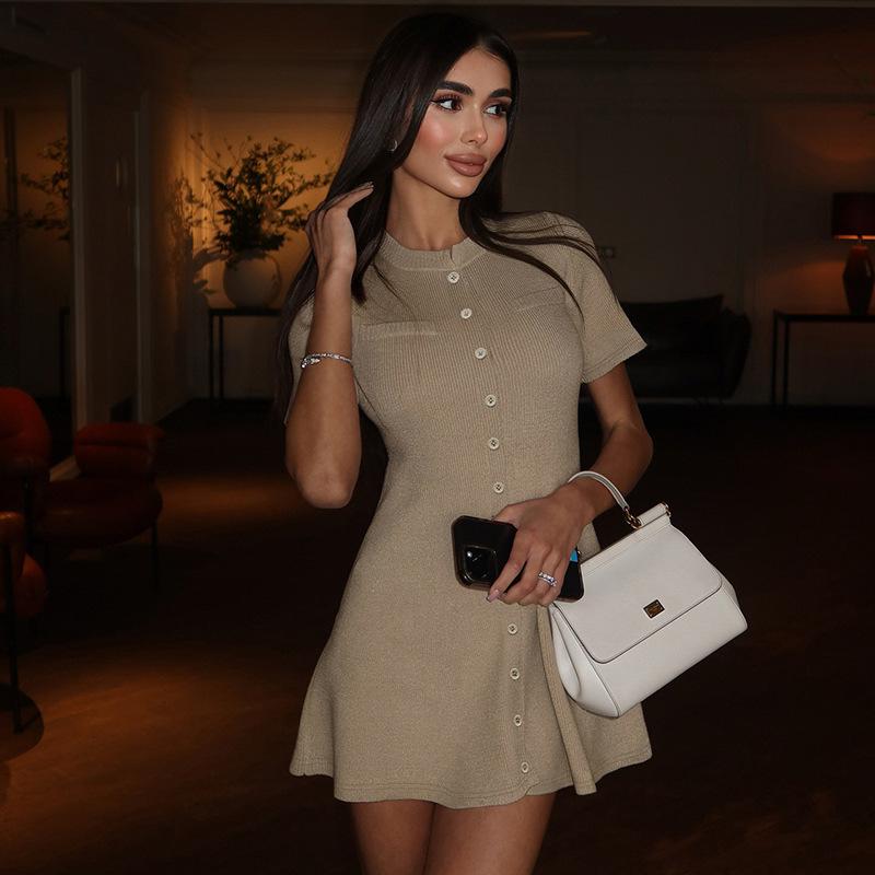 Summer Solid Color Basic French Street Breasted Waist Short Skirt A-line Skirt Hot Girl Casual Knitted Short-sleeved Dress L
Summer Solid Color Basic French Street Breasted Waist Short Skirt A-line Skirt Hot Girl Casual Knitted Short-sleeved Dress L