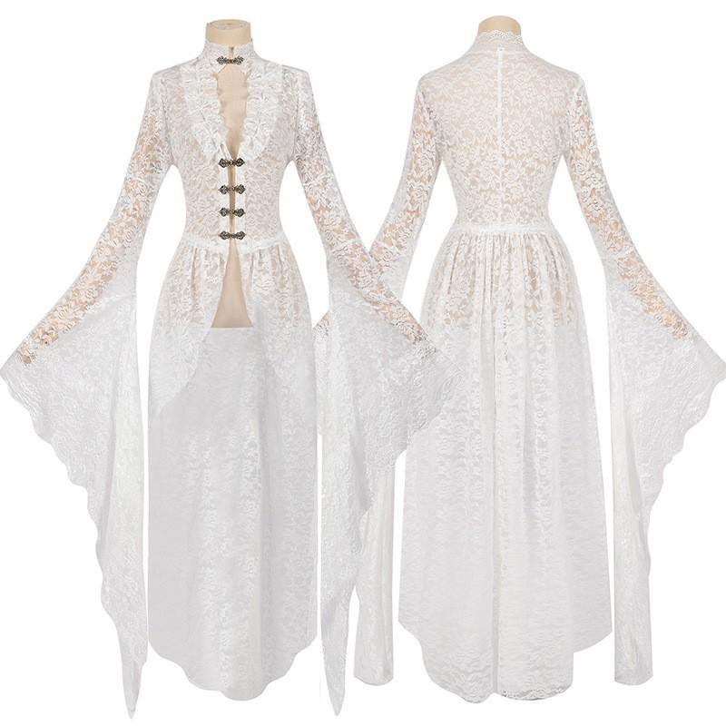 Elegant Victorian Lace Gown with Bell Sleeves and Irregular Hem for Women L
Elegant Victorian Lace Gown with Bell Sleeves and Irregular Hem for Women L