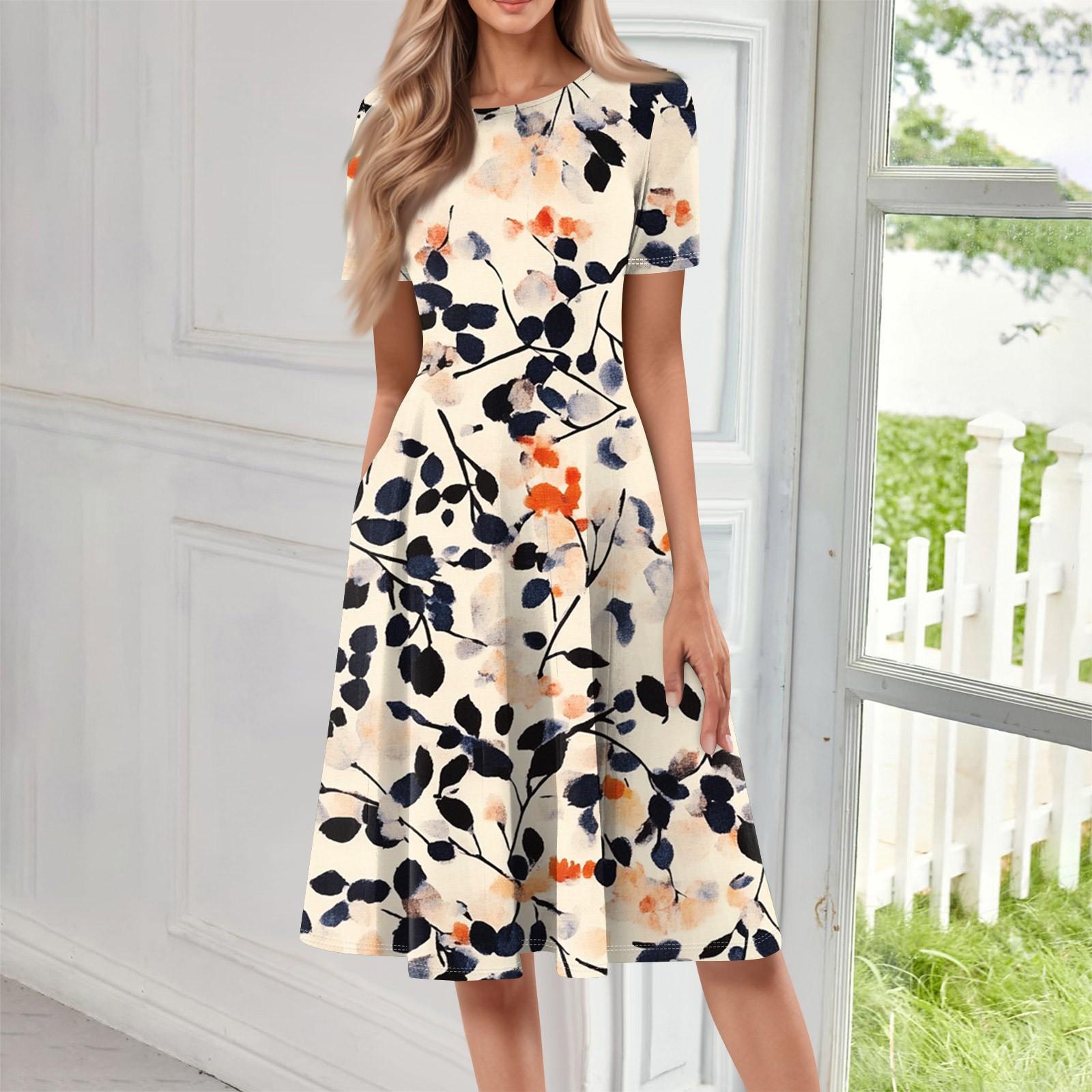 Женское свободное повседневное и модное платье с круглым вырезом и короткими рукавами, средней длины с принтом L бежевый
Женское свободное повседневное и модное платье с круглым вырезом и короткими рукавами, средней длины с принтом L бежевый