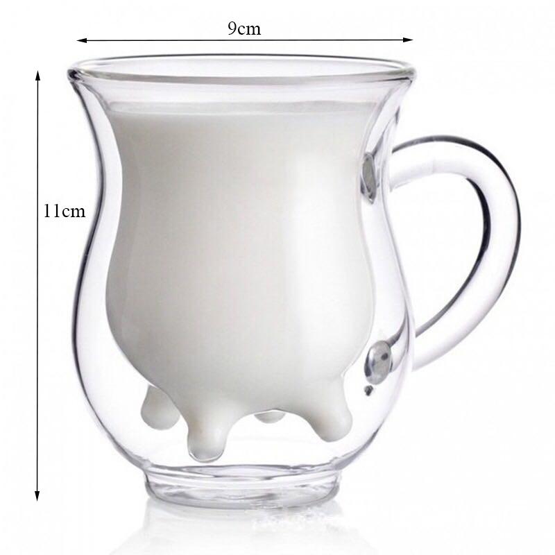 Двухслойная термостойкая стеклянная кружка в форме коровы – прозрачная чашка для молока, сока и кофе 230ml