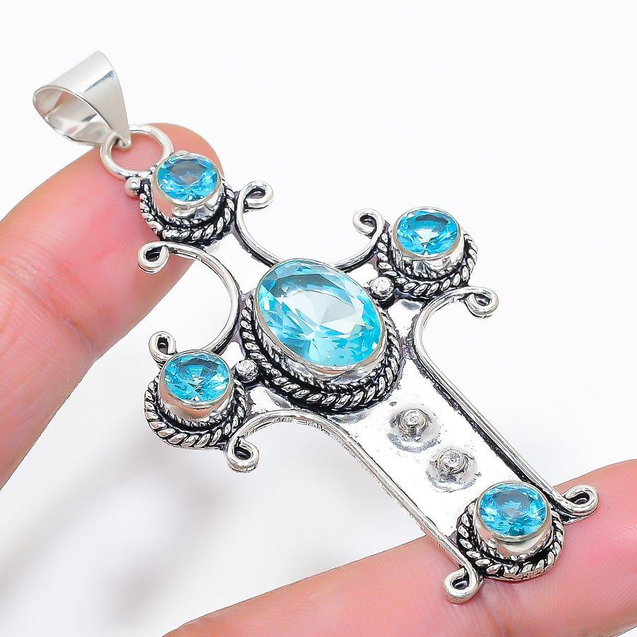 Cross Swiss Blue Topaz Gemstone Handmade Ethnic Jewelry Pendant 2.80 SR-10298 
Cross Swiss Blue Topaz Gemstone Handmade Ethnic Jewelry Pendant 2.80 SR-10298