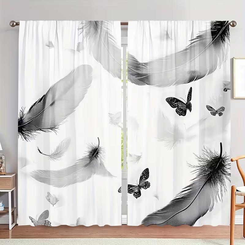 2PC Black White Feather Butterfly Curtains Monochrome Print Sheer Light Filtering Drapes Minimalist Home Decor for Bedrooms 24x59in(60x150CM)x2&Rod Pocket
2PC Black White Feather Butterfly Curtains Monochrome Print Sheer Light Filtering Drapes Minimalist Home Decor for Bedrooms 24x59in(60x150CM)x2&Rod Pocket
