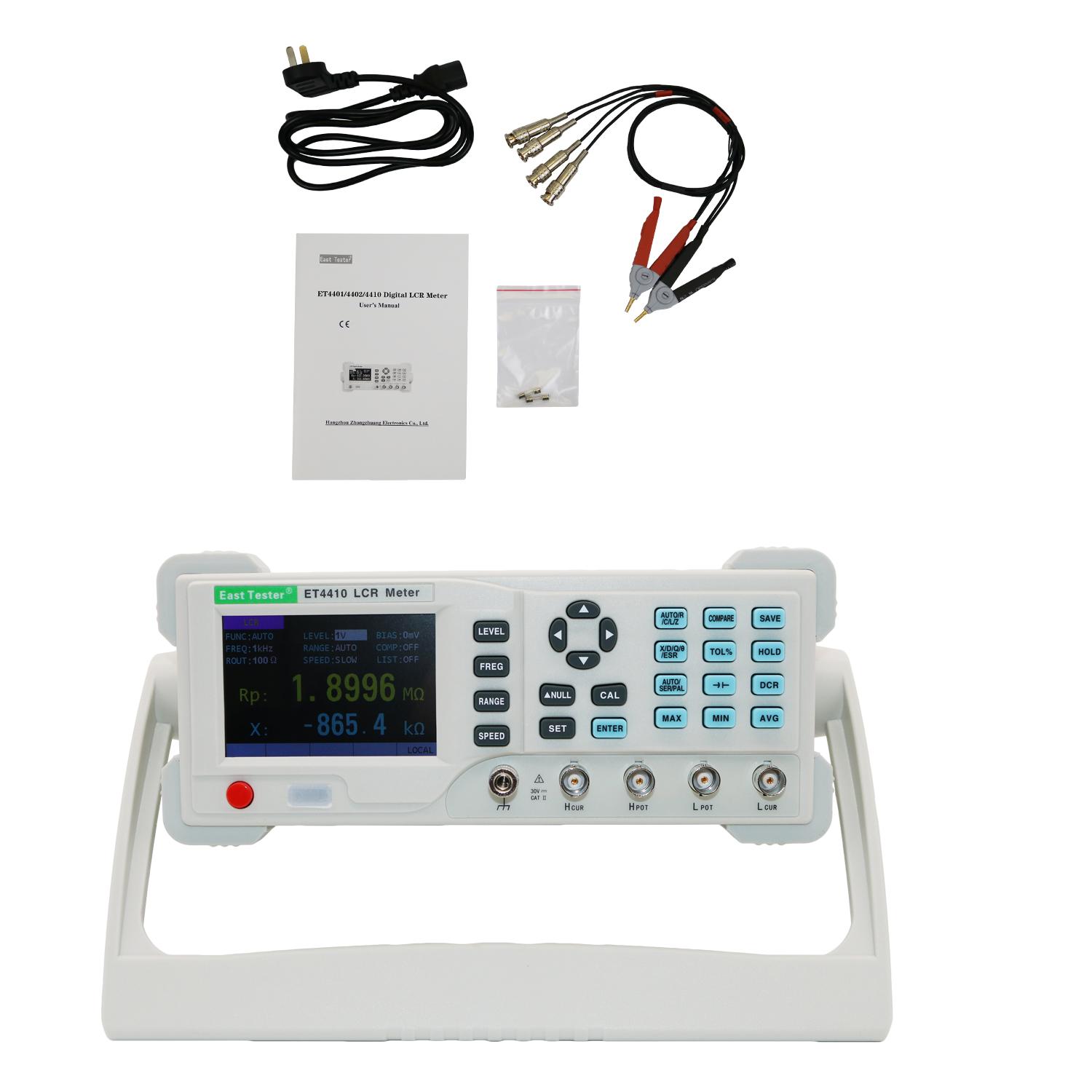 ET4401/ET4410 Цифровий міст LCR Інструмент для вимірювання опору, імпедансу, ємності, індуктивності Настільний інструмент
ET4401/ET4410 Цифровий міст LCR Інструмент для вимірювання опору, імпедансу, ємності, індуктивності Настільний інструмент