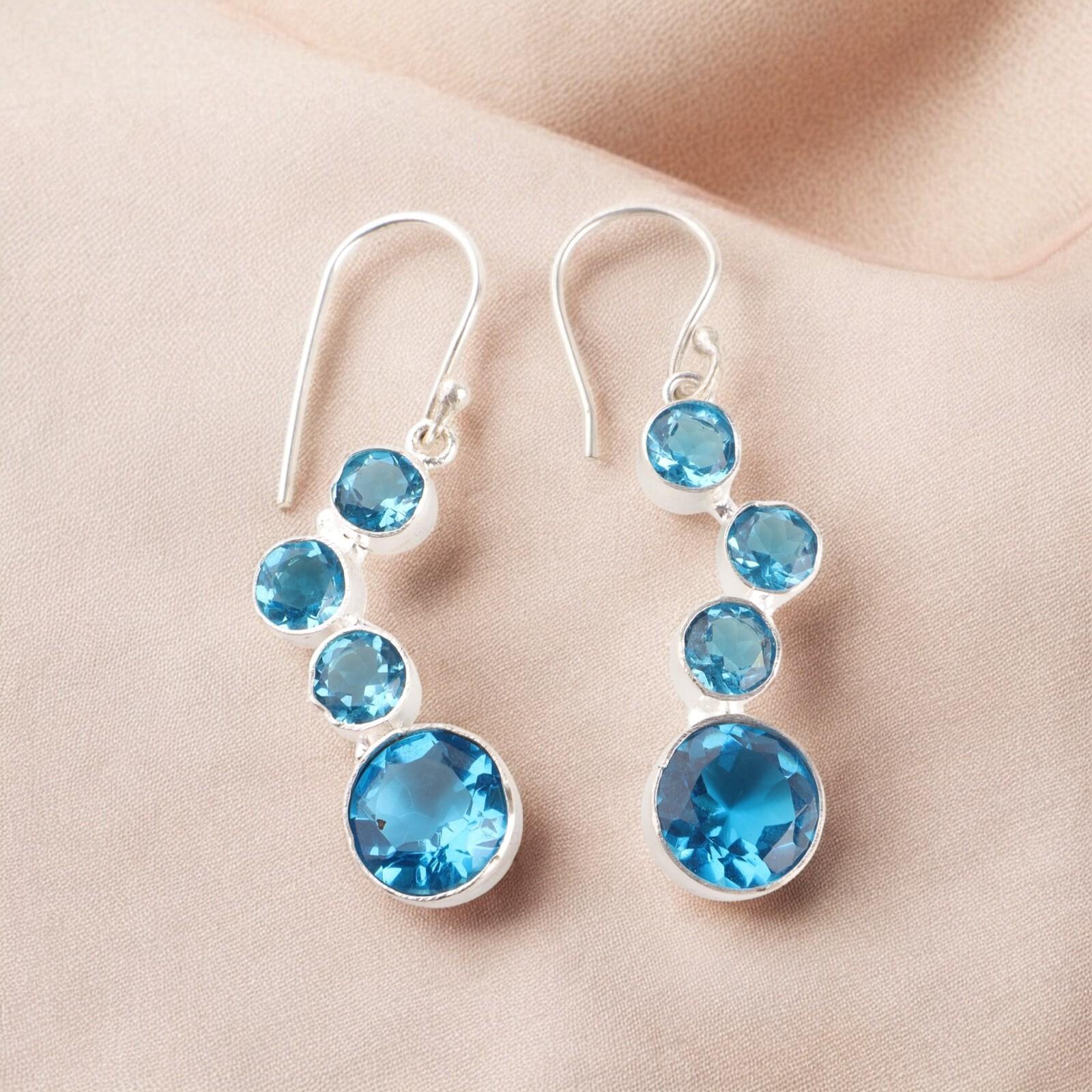Swiss Blue Topaz Gemstone Earrings 925 Fine Silver Handmade Jewelry For Wedding EE-161-3
Swiss Blue Topaz Gemstone Earrings 925 Fine Silver Handmade Jewelry For Wedding EE-161-3