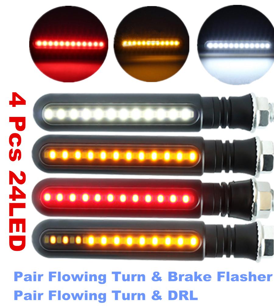 4X Мотоциклетный динамический 24 LED указатель поворота + Белый ДХО + Мигающий стоп-сигнал
4X Мотоциклетный динамический 24 LED указатель поворота + Белый ДХО + Мигающий стоп-сигнал