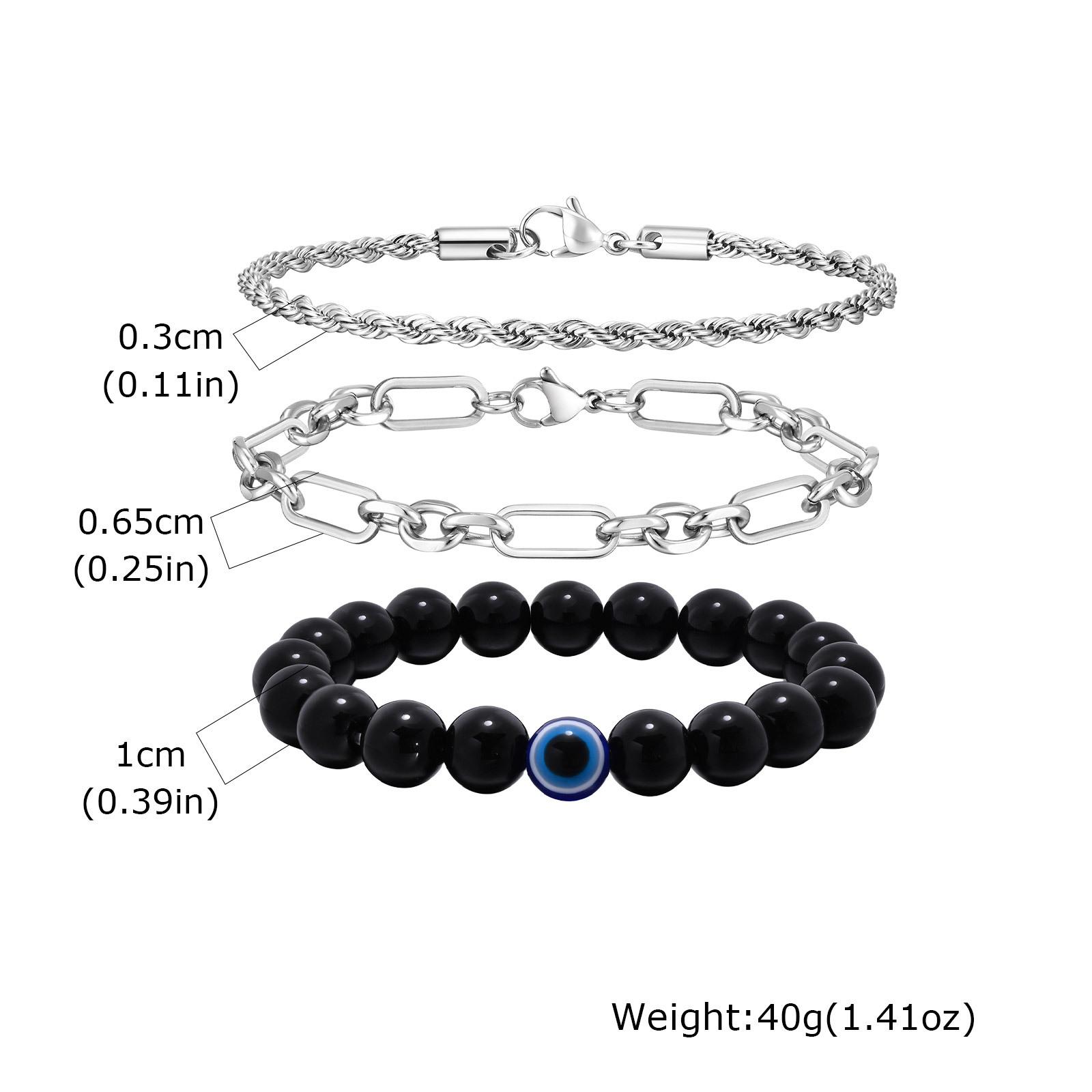 Vnox 3pcs/set Men s Bracelet Set, Stainless Steel Chain Bracelet, Black Onyx Evil Eye Beads Bracelets, Men s Punk Jewelry Gifts
Vnox 3pcs/set Men s Bracelet Set, Stainless Steel Chain Bracelet, Black Onyx Evil Eye Beads Bracelets, Men s Punk Jewelry Gifts