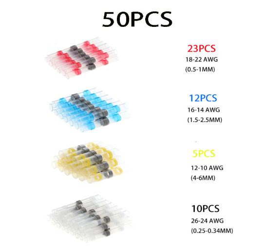 50Pcs Shrinkage Solder Sleeve Heat Shrink Tube Kit Heat Shrink Solder Waterproof Seal Wire Splice Connector Wire Connector
50Pcs Shrinkage Solder Sleeve Heat Shrink Tube Kit Heat Shrink Solder Waterproof Seal Wire Splice Connector Wire Connector
