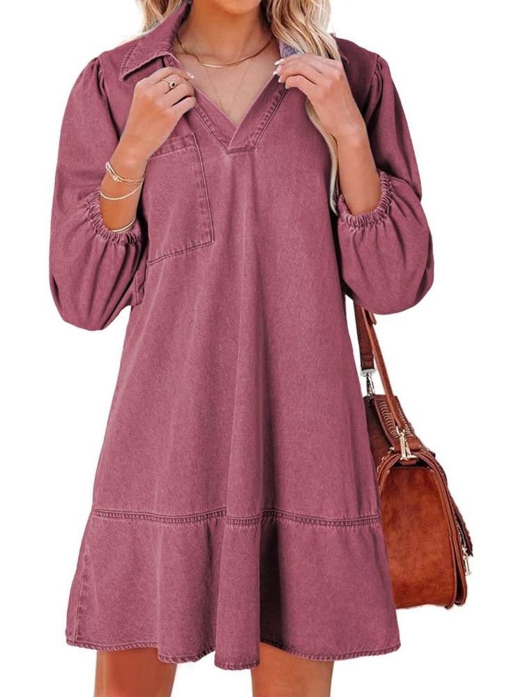Beige Denim V-Neck Puff Sleeve Dress with Chest Pocket XS
Beige Denim V-Neck Puff Sleeve Dress with Chest Pocket XS