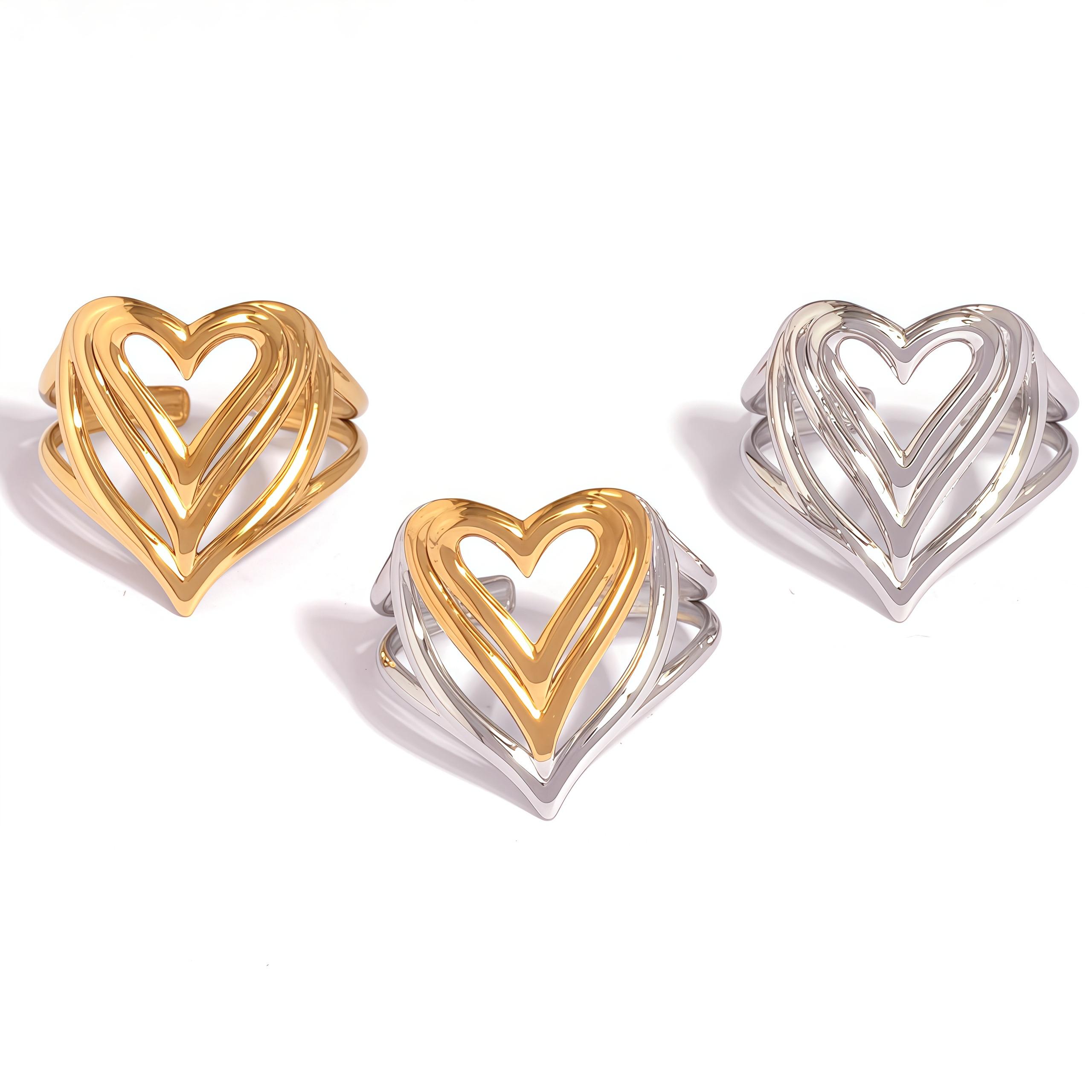 Stainless steel Creative Metal Hollowed Out Double Layer Peach Heart Ring Women Punk 18K Gold Plated Finger Rings Party Zircon resizable
Stainless steel Creative Metal Hollowed Out Double Layer Peach Heart Ring Women Punk 18K Gold Plated Finger Rings Party Zircon resizable