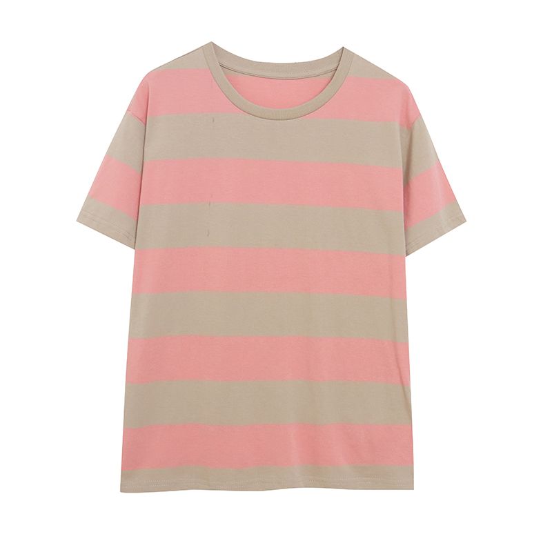 Comes with Version ~ 100 Cotton! Women s round Neck Stripes Short Sleeve T-shirt Loose Minimalist Style Large Version BF Casual Body Shirt Image color XS
Comes with Version ~ 100 Cotton! Women s round Neck Stripes Short Sleeve T-shirt Loose Minimalist Style Large Version BF Casual Body Shirt Image color XS