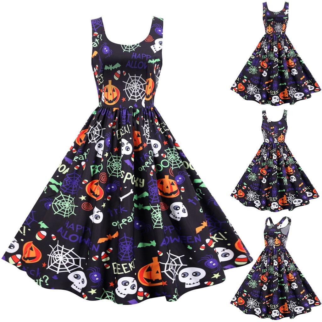 Женское винтажное вечернее платье без рукавов с принтом на Хэллоуин
Женское винтажное вечернее платье без рукавов с принтом на Хэллоуин
