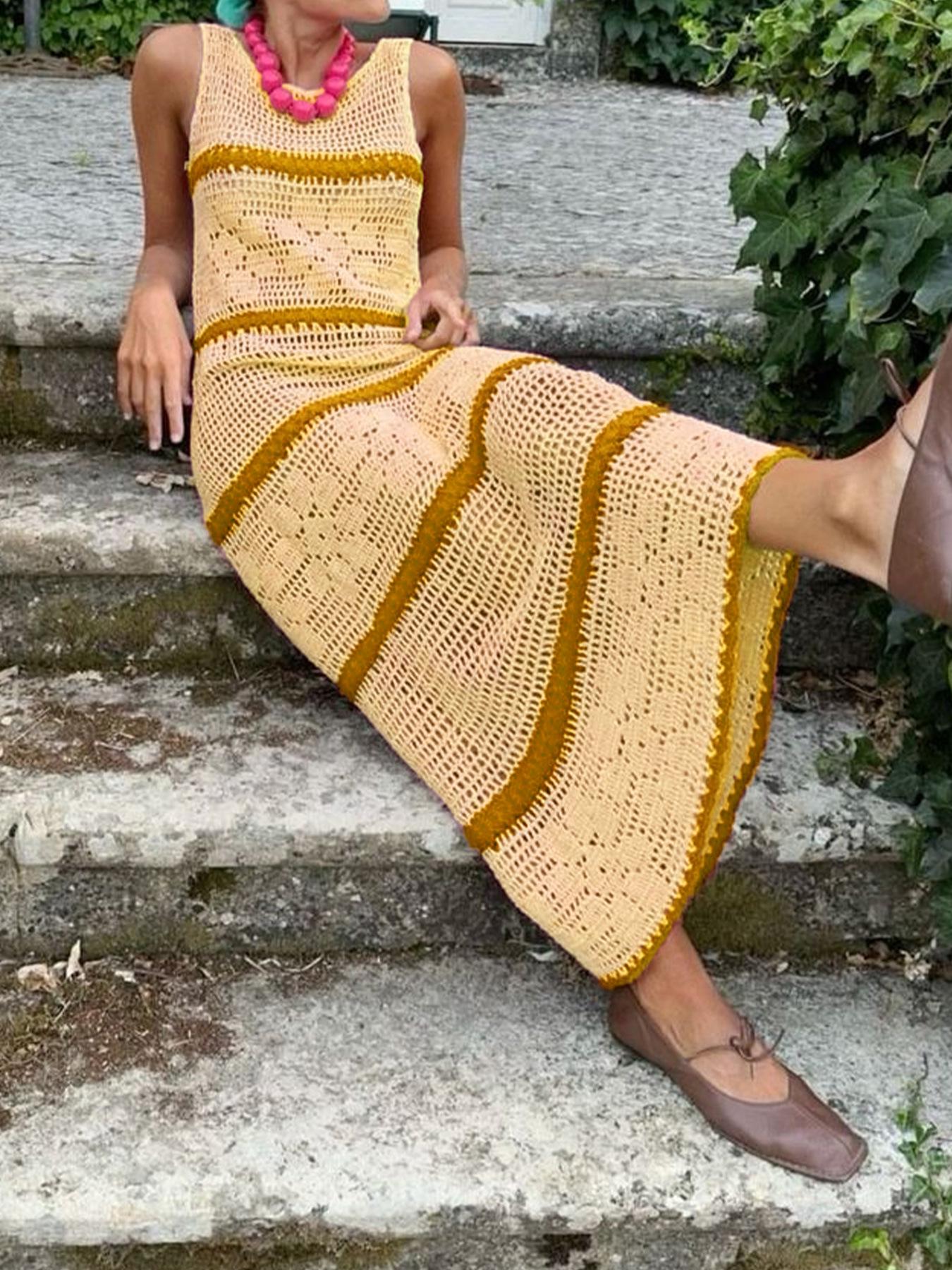 Knitted Sweater with Contrasting Colors and Hollow-Out Design - Spring/Summer Vest and Dress Small жёлтый
Knitted Sweater with Contrasting Colors and Hollow-Out Design - Spring/Summer Vest and Dress Small жёлтый