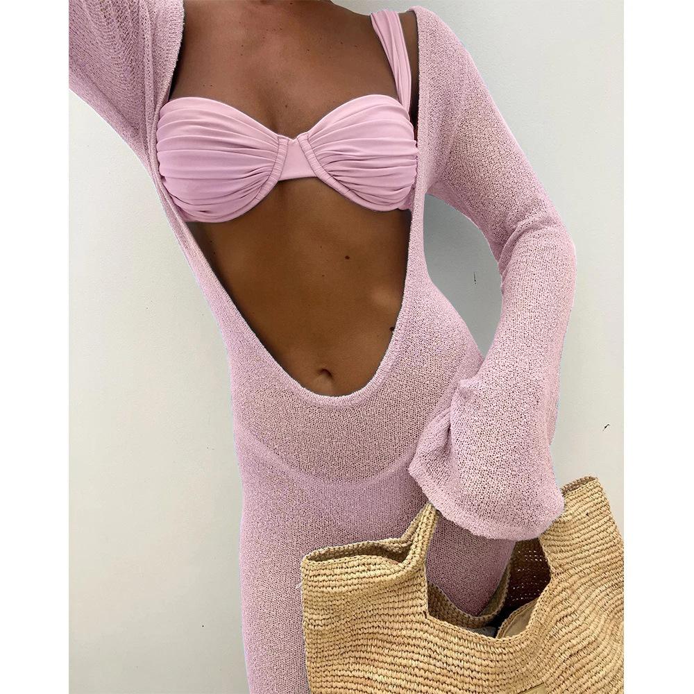 3 Piece Women Sexy Push Up Bikini Set Ruched Swimsuit with Long Sleeve Sheer Knit Cover Up Light Blue Beach Bathing Suit for Vacation Wear L рожевий
3 Piece Women Sexy Push Up Bikini Set Ruched Swimsuit with Long Sleeve Sheer Knit Cover Up Light Blue Beach Bathing Suit for Vacation Wear L рожевий