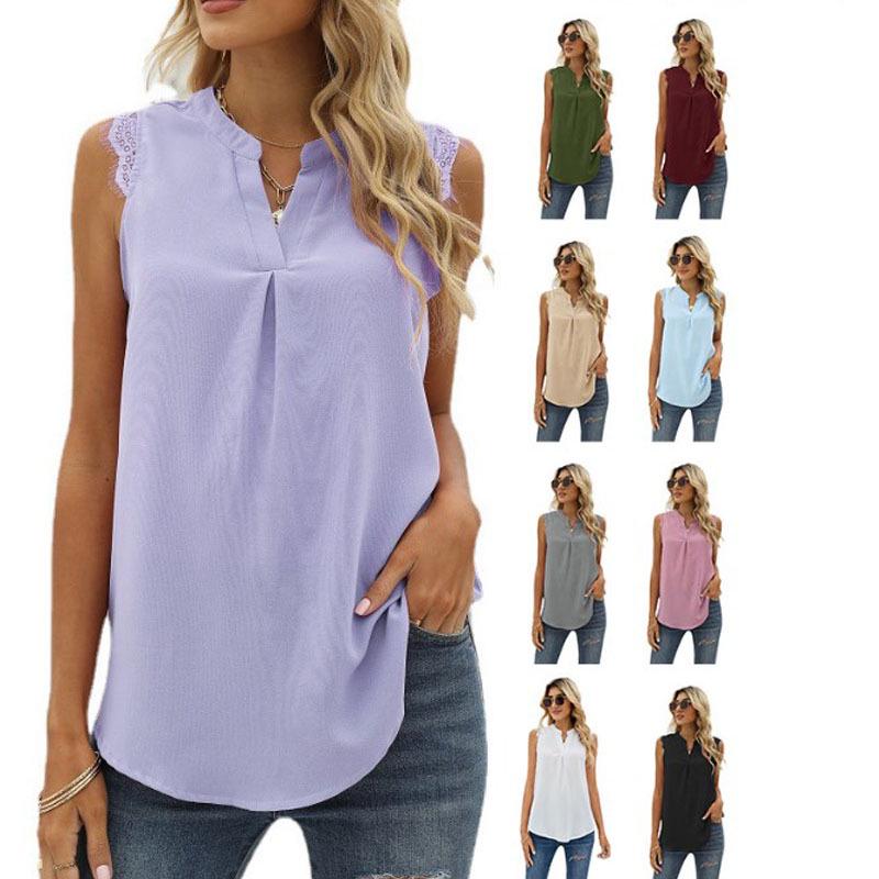 European & American Women s Fashion: Spring/Summer Solid Color V-Neck Sleeveless Shirt with Lace Trim Extra Large
European & American Women s Fashion: Spring/Summer Solid Color V-Neck Sleeveless Shirt with Lace Trim Extra Large