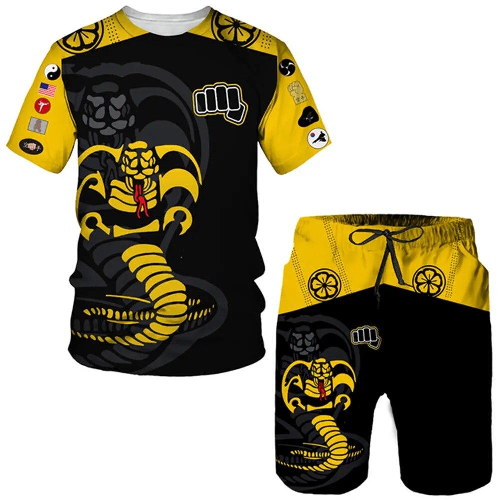 Летняя футболка с 3D принтом Cobra Kai + шорты, костюм из двух предметов, мужской спортивный костюм с короткими рукавами, повседневный уличный спортивный костюм в стиле хип-хоп
Летняя футболка с 3D принтом Cobra Kai + шорты, костюм из двух предметов, мужской спортивный костюм с короткими рукавами, повседневный уличный спортивный костюм в стиле хип-хоп