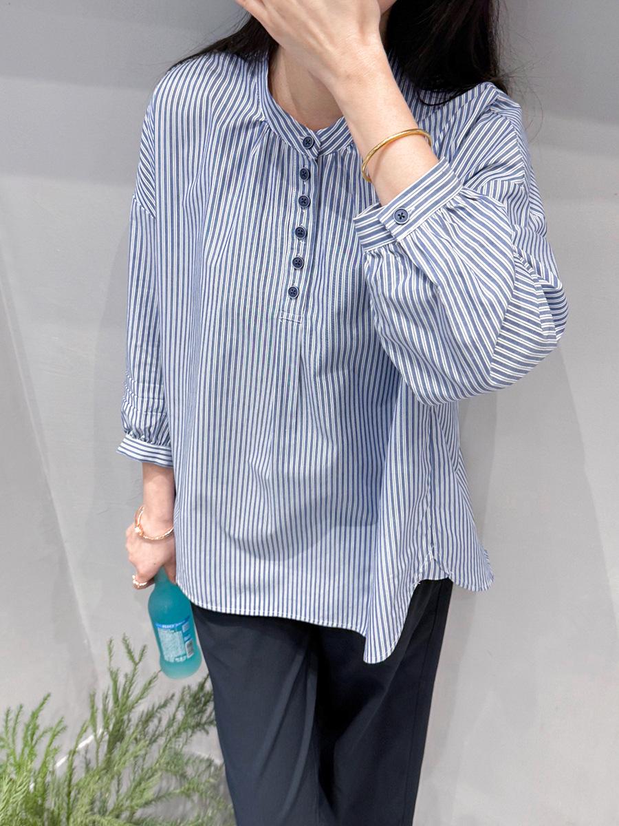 PIUS High-Quality Cotton Striped Lantern Sleeve Shirt for Women - New Chic Stand Collar Design M (90-105 lbs)
PIUS High-Quality Cotton Striped Lantern Sleeve Shirt for Women - New Chic Stand Collar Design M (90-105 lbs)