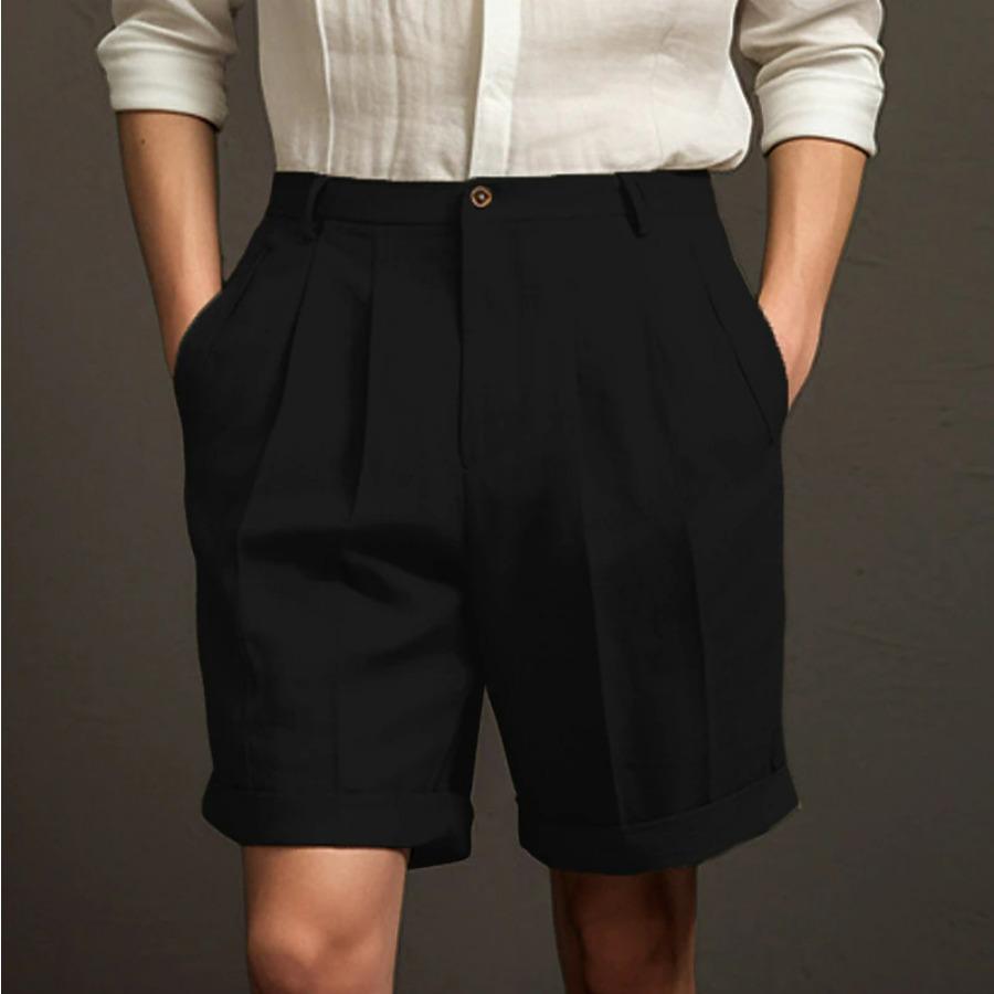 Мужские летние шорты, белые, черные, синие плиссированные шорты, мужские однотонные удобные дышащие короткие брюки с карманами на пуговицах 3XL чёрный