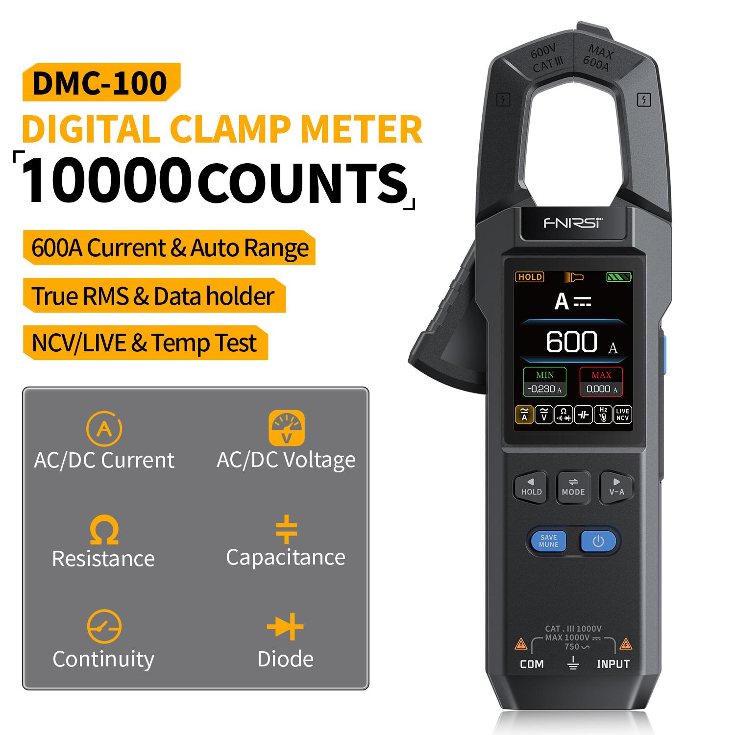 FNIRSI DMC-100 DC AC Current Clamp Meter 10000 Counts 600A Amperimetric USB Charger Clamp Tester NCV Electrician Tools чорний
FNIRSI DMC-100 DC AC Current Clamp Meter 10000 Counts 600A Amperimetric USB Charger Clamp Tester NCV Electrician Tools чорний