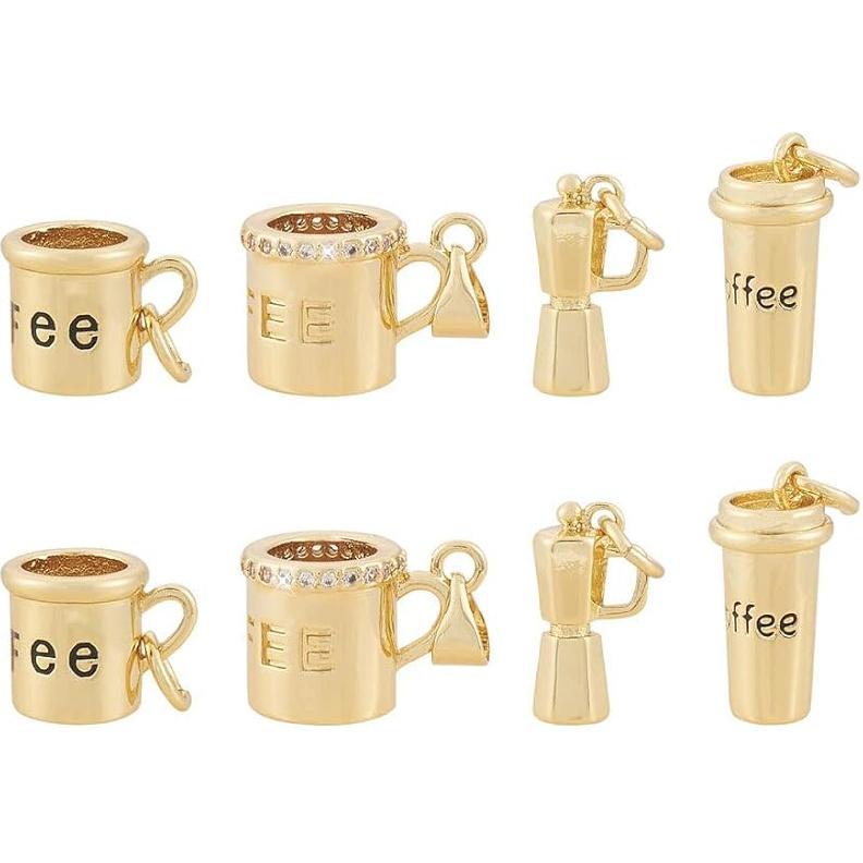 Pandahall 8 шт. Мини-подвески в виде чашек для кофе и чая с покрытием из настоящего 18-каратного золота для изготовления браслетов и ожерелий своими руками в подарок 8Pcs, Coffee Cups