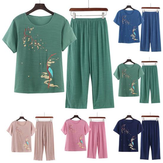 2 Pcs/Set Mid-aged Women Pajamas Set O Neck Printed Short Sleeve Elastic Waist Pleated Loose Thin Wide Leg Mother Grandmother Sleepwear T-shirt Pants
2 Pcs/Set Mid-aged Women Pajamas Set O Neck Printed Short Sleeve Elastic Waist Pleated Loose Thin Wide Leg Mother Grandmother Sleepwear T-shirt Pants