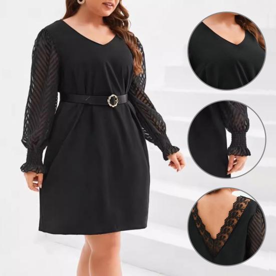 Платье Yousheng Plus Size с V-образным вырезом, кружевной отделкой, расклешенным длинным рукавом, с высокой талией, однотонное повседневное мини-платье L чёрный
Платье Yousheng Plus Size с V-образным вырезом, кружевной отделкой, расклешенным длинным рукавом, с высокой талией, однотонное повседневное мини-платье L чёрный
